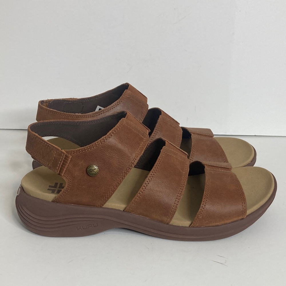 Kuru Sandals Womens 12 Brown Leather Coda Muse Multi Strap Comfy Walking Support